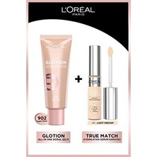 L'Oréal Professionnel L'Oréal Glotion All-In-One Doğal Işıltı 902 Light Glow ve ''True'' Match Kapatıcı 2r Light Medium Seti