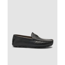 Cabani %100 Hakiki Deri Siyah Logo Detaylı Erkek Loafer Ayakkabı