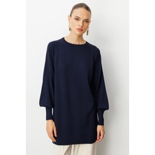 Balon Kollu Rayon Lacivert Tunik
