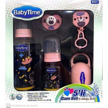 Yenidoğan Için 5'li Cam Biberon ve Emzik Seti, Pembe Renkli