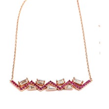 Pembe Zirkon ve Baget Taşlı 925 ayar Gümüş Rose Kolye