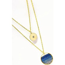 İtalyan Tasarımı Zirkon Taşlı Gold Gümüş İkili Kolye