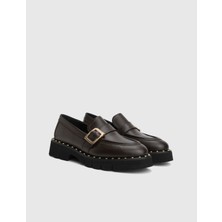 Avilia Hakiki Deri Kahverengi Kadın Loafer Ayakkabı