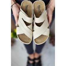 Neon Shoes Budi Kadın Şık Konforlu  Günlük Terlik Anatomik Ortopedik Taban Suni Deri Anne Dışarı Ev Terliği