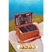 Perotti Picno Italy 4 Kişilik Koyu Kahve Hasır, Iki Bölmeli, Aksesuar Sepeti İle Taşınabilir Piknik Sepeti