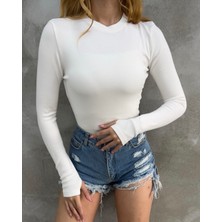 Kadın Modal Kumaş Yumuşak Esnek Bisiklet Yaka Parmak Geçirmeli Body