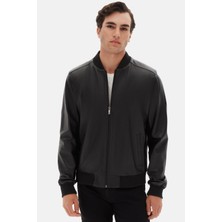 D'S Damat Ds Damat Regular Fit Siyah Düz Deri Mont 3HCL74753000M