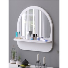 Raflı Oval 45 cm Koridor Dresuar Konsol Duvar Salon Banyo Ofis Çocuk Yatak Oda Raflı Aynası