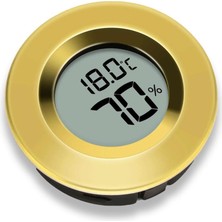 Cigarloong Dijital Mini Higrometre Nem Isı Ölçer Yuvarlak Gold