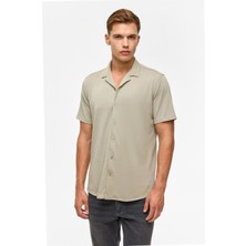 Koyu Haki Slim Fitilli Apaş Yaka Gömlek