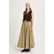 Kadın Haki Lastikli Uzun Astarlı Balon Etek 29004