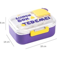 Bölmeli Paslanmaz Çelik Saklama Kabı Çatal Kaşıklı Sızdırmayan Beslenme Kabı 750 ml - Mor