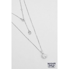Mozanit Şıklığı 18 Ayar Beyaz Altın Kaplama 44 cm Gümüş Kolye