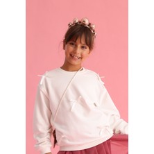 Ekru  Fiyonk Detaylı Kız Çocuk Sweatshirt