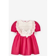 Fuşya  Kısa Kollu Fisto Detaylı Fiyonklu Kız Çocuk Elbise - Rosa