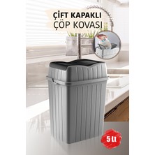 5 L - Çift Kapaklı Slim Çöp Kovası - Dekoratif Tezgah Üstü Ev Ofis Banyo & Mutfak Çöp Kutusu Gri