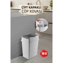 10 L - Çift Kapaklı Slim Çöp Kovası - Dekoratif Ev Ofis Banyo Mutfak Düzenleyici Çöp Kutusu Beyaz