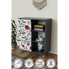 Hediyeler Kapında 3 Raflı Tek Kapak Floral Çok Amaçlı Dolabı Mutfak Kiler Banyo Balkon Erzak Dolabı
