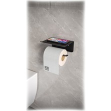 alfams by fmsa Metal Modern Raflı Tuvalet Kağıtlık – Telefon ve Aksesuar Askılı Wc Peçete Tutucu Siyah