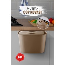Askılı Fonksiyonel Çöp Kutusu 6l - Dolap Kapağına Asılabilir Pratik Tezgah Altı Çöp Kovası Kahve