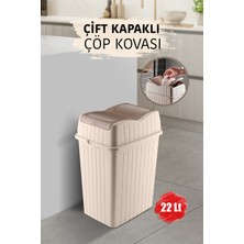 22 L - Çift Kapaklı Slim Çöp Kovası - Dekoratif Ev Ofis Banyo & Mutfak Düzenleyici Çöp Kutusu Krem