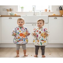 Yorni 2'li Ekonomik Set, Jungle ve Zoo 2-4yaş Uzun Kollu, Sıvı Geçirmeyen Bebek Önlük, Cepli ve Arkadan Cırtlı