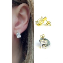 Pırlanta parlaklığında Swarovski Taşlı 925ayar Gümüş Üzerine Altın Kaplama Baget Küpe