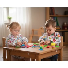 Yorni 2'li Ekonomik Set, Jungle ve Family 2-4yaş Uzun Kollu, Sıvı Geçirmeyen Bebek Önlük, Cepli ve Arkadan Cırtlı