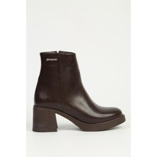 Kahve Yarım Fermuarlı Topuklu Bot PC-55258