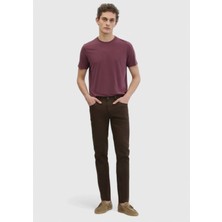 Kahverengi Düz Dokuma Slim Fit Casual Pamuk Karışımlı Pantolon