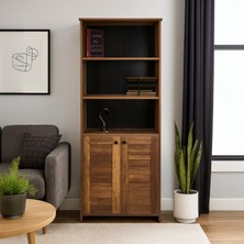 Just Home Panjur Görünümlü Geniş Kitaplık - Barok Ceviz - 180X33X70 cm