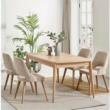 Orin 80X132 Mdf Açılabilir Meşe Masa 6 Krem Sandalye