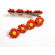 Uretti - Hülya 6683 El Yapımı Çiçek Desenli Polimer Kil 2’li Set Yan Saç Tokası / 7.5 Cm 