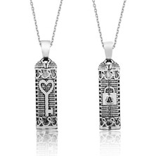 Blackcraft 925 Ayar Gümüş Anahtar Cevşen Dualı Silindir Gümüş Kolye (BC-3BD837)