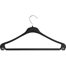 10’lu 44 cm Siyah Plastik Bluz ve Elbise Askısı – Barlı Dayanıklı Kıyafet Askısı