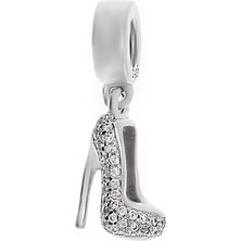 Kadın Topuklu Ayakkabı Model Taşlı Gümüş Charm