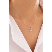 Baget Taş Charmlı Minimal 14 Ayar Altın Kolye