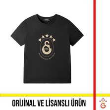 Galatasaray Lisanslı 2025 Şampiyonluk Logolu Özel Siyah Çocuk T-Shirt