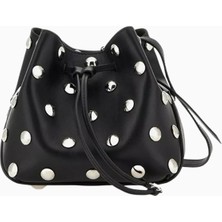 Hogan Mini Hocket Siyah Deri, Maxi Zımbalı Zarif ve Lüks Bucket Omuz Çantası