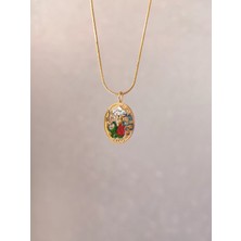 Kadın Çelik Gold Motifli Vintage Kolye