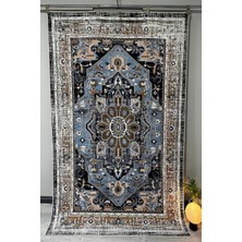 Modern Klasik Desenli Mavi Kahverengi Vintage Halı Pamuk Taban Salon ve Yatak Odası Halısı MARS2243