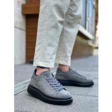 ET0547 Kalın Yüksek Taban Gri Siyah Süet Bağcıklı Spor Erkek Ayakkabı