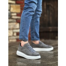 ET0547 Kalın Yüksek Taban Gri Süet Bağcıklı Spor Erkek Ayakkabı