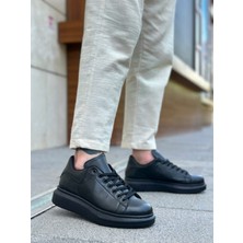 ET0547 Kalın Yüksek Taban Siyah Bağcıklı Spor Erkek Ayakkabı