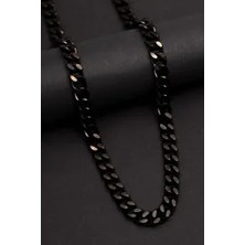 Erkek Kolye - Gurmet Model Erkek Çelik Kolye - Siyah Renk - 7 mm Kalınlık - Paslanmaz Çelik