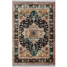 Mars 87 Kahve Tonlarında Klasik Temalı Dekoratif Kilim Salon Halısı Saçaklı Yıkanabilen Halı