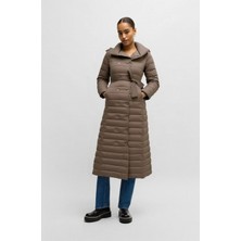 Mary & Mary Italyan Kahverengi Uzun Boy Kemer Detaylı Şişme Mont