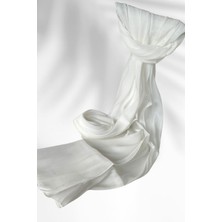 Amine Hüma Saten Dokulu Janjan Abiye Şal Beyaz