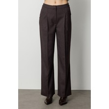 Ekol Simli Kumaş Wide Leg Pantolon Bordo 05171