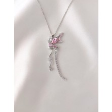 Kadın Çelik Zirkon Taşlı Sallantılı Kelebek Kolye